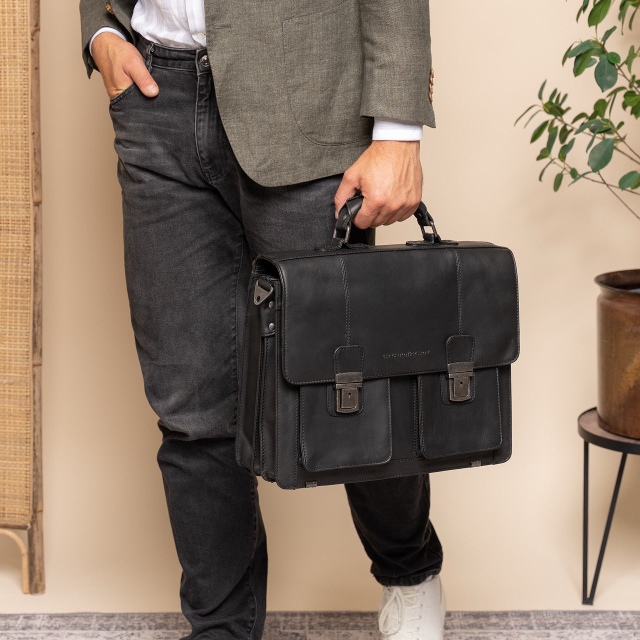 Leather Briefcase Black Springfield
