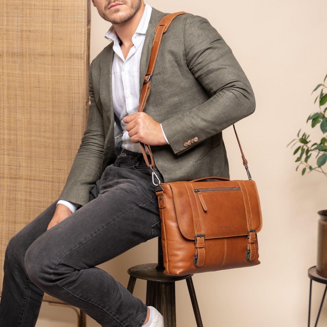 Leather Laptop Bag Cognac Veneto