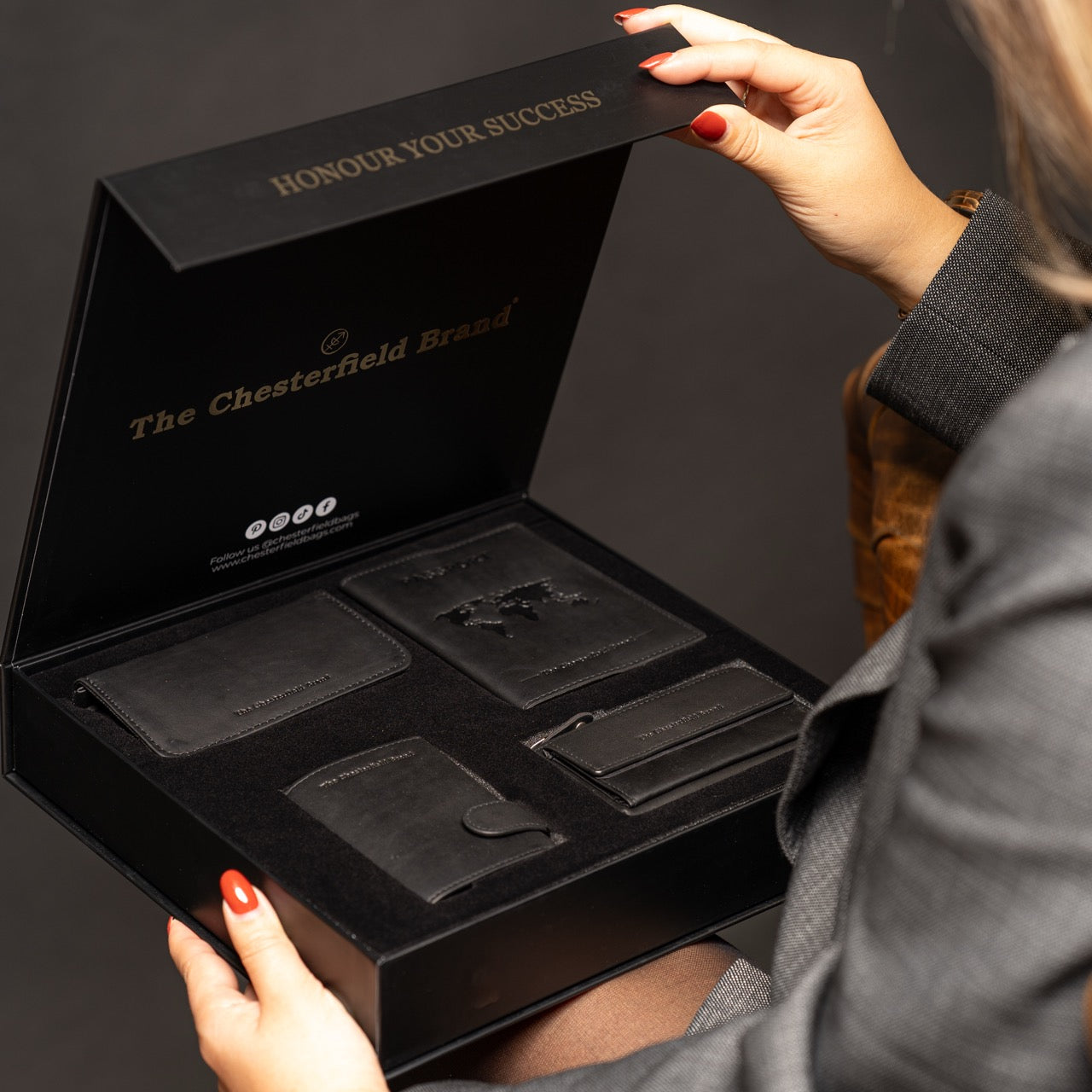 Gift Set Leather Card Holder Black Leicester